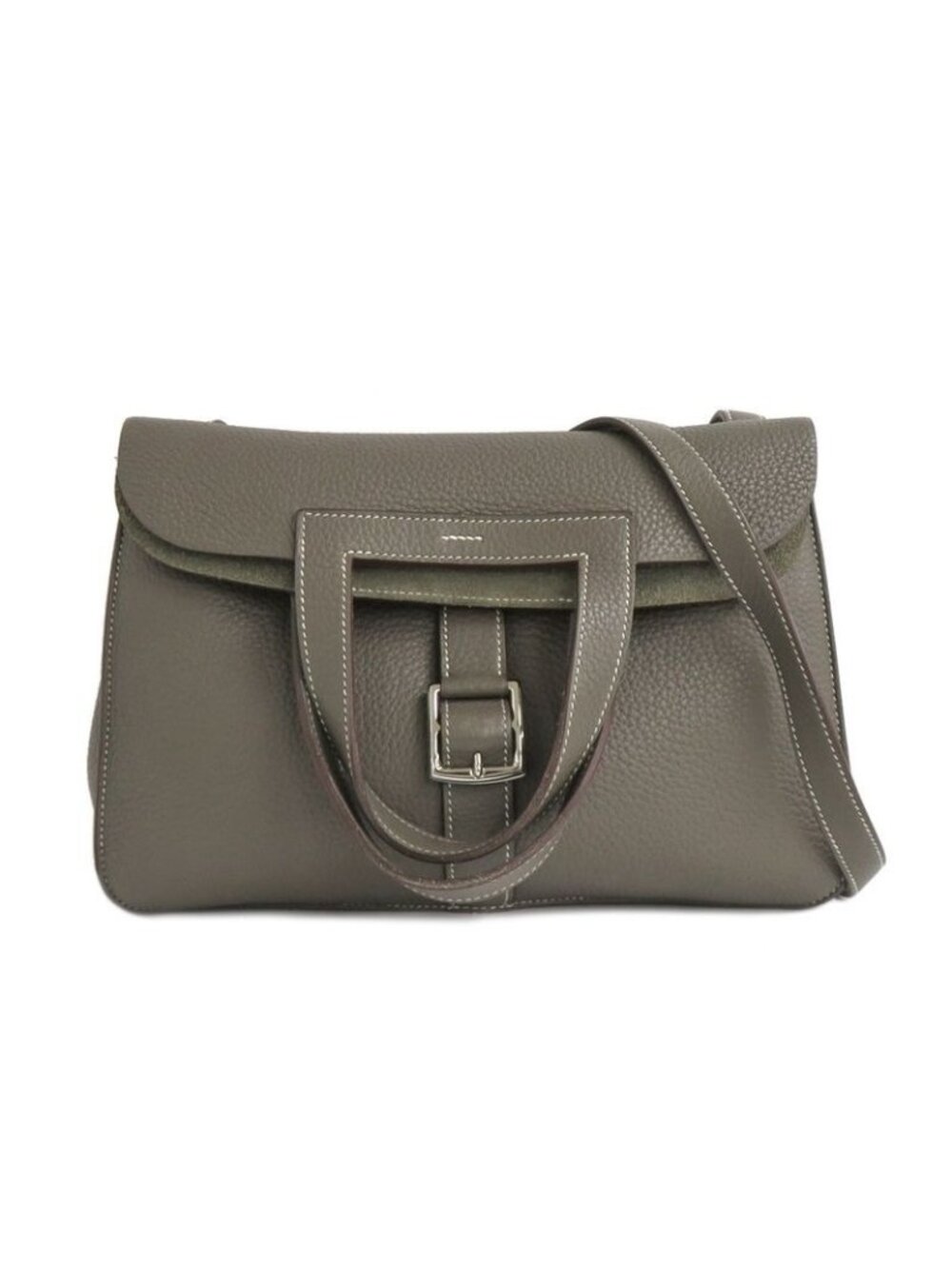 Hermes Halzan 31 Taurillon Clemence Etain Silver Hardware R 2014 Gray